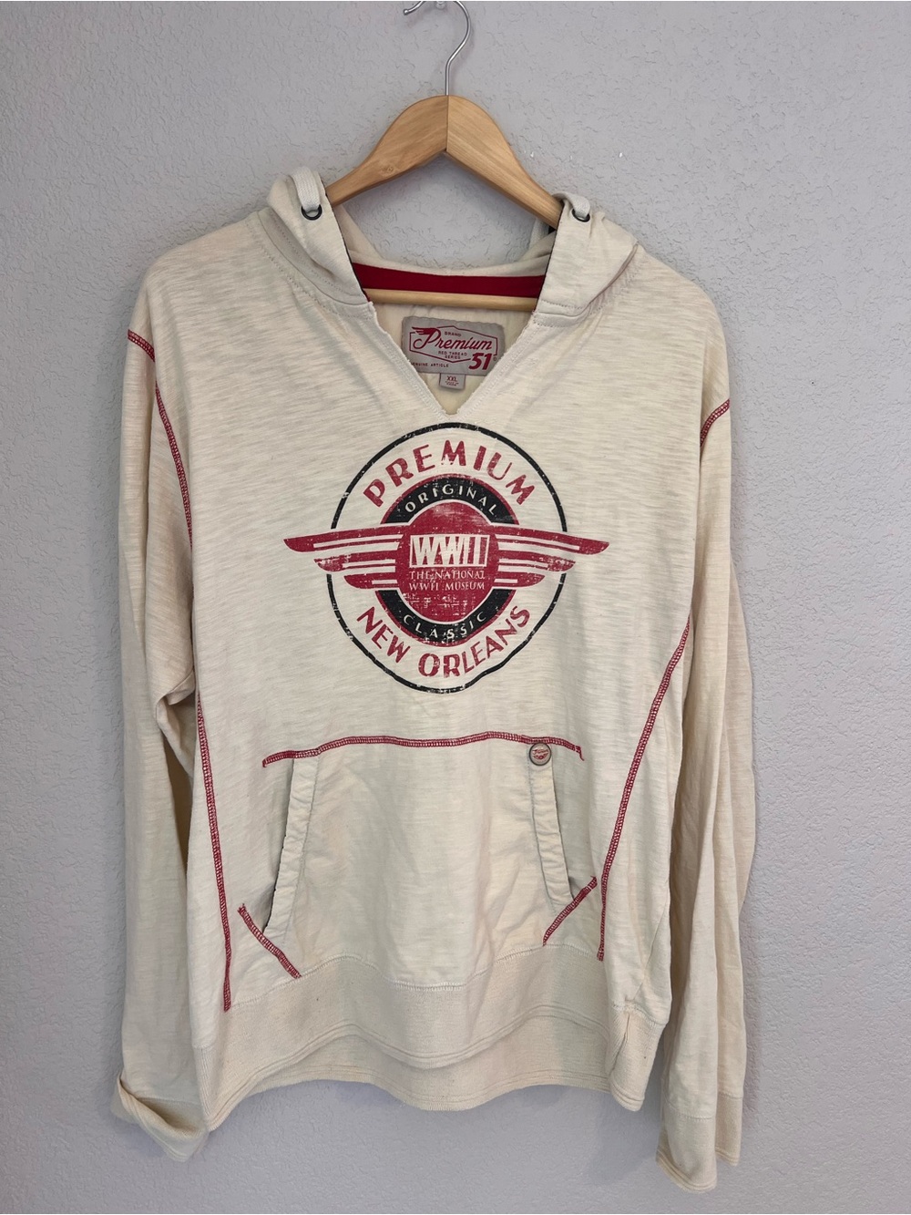 Cream Crewneck with Red New Orleans Graphic